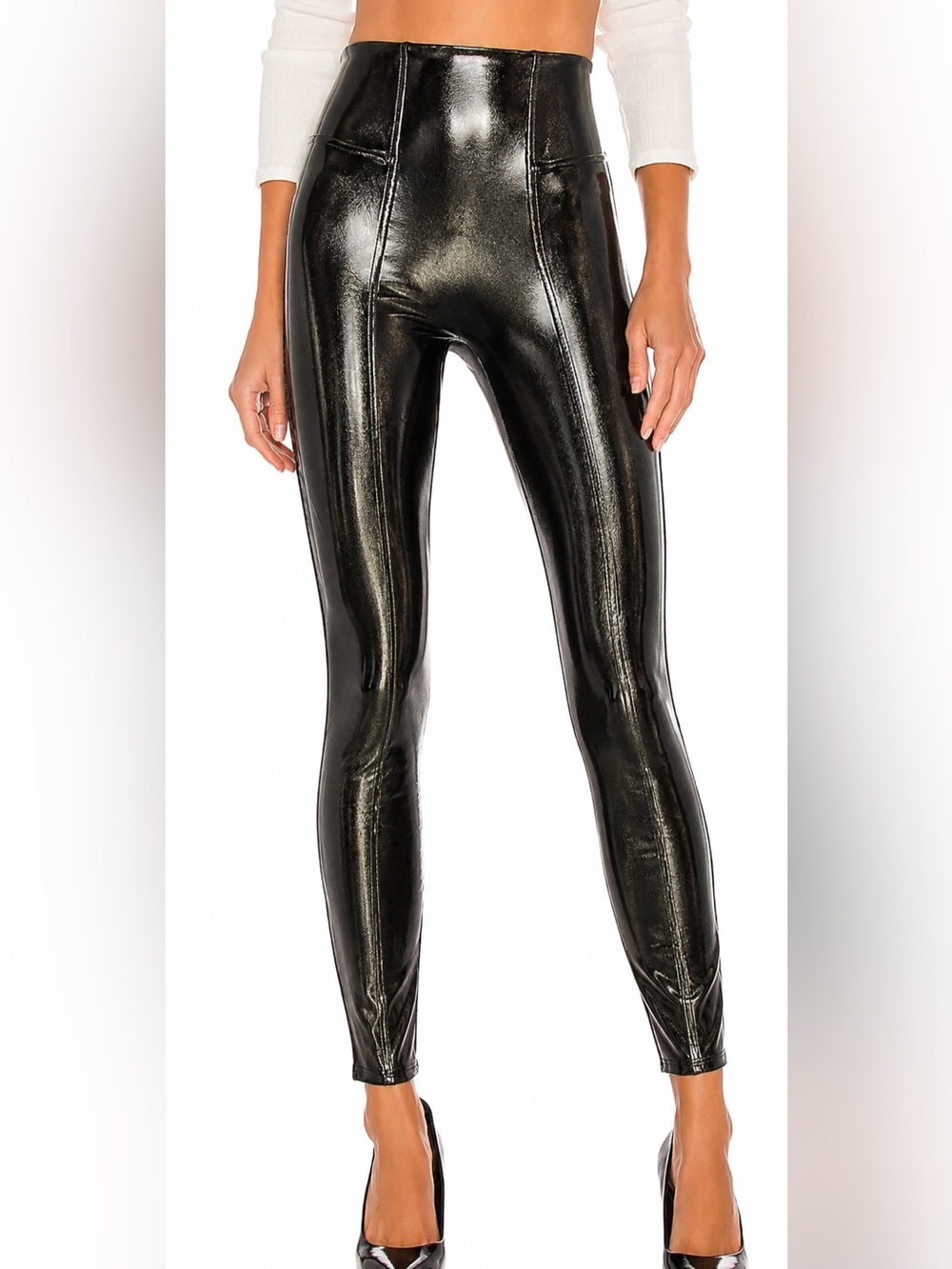 Spanx faux leather black leggings, large